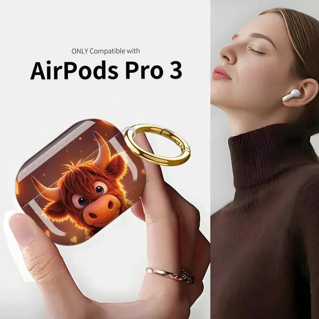 Alt view image 3 of 7 - Compatible with AirPod Pro 3 Case (2025), Shockproof Dustproof Protective Cover with Cute Golden Keychain for Women & Girls - Cute Cow Hearts