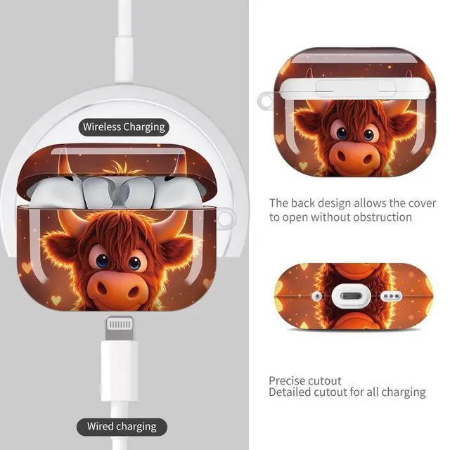 Alt view image 4 of 7 - Compatible with AirPod Pro 3 Case (2025), Shockproof Dustproof Protective Cover with Cute Golden Keychain for Women & Girls - Cute Cow Hearts