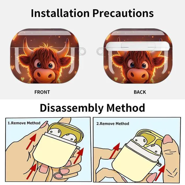 Alt view image 6 of 7 - Compatible with AirPod Pro 3 Case (2025), Shockproof Dustproof Protective Cover with Cute Golden Keychain for Women & Girls - Cute Cow Hearts