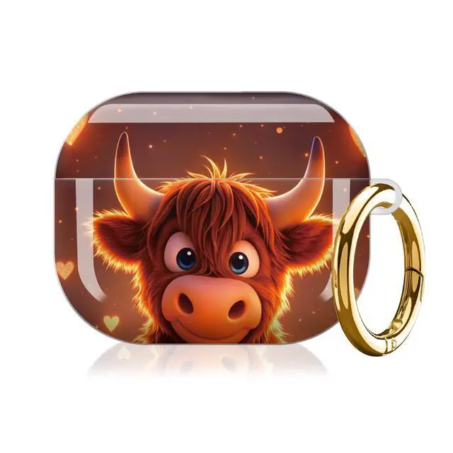 Alt view image 7 of 7 - Compatible with AirPod Pro 3 Case (2025), Shockproof Dustproof Protective Cover with Cute Golden Keychain for Women & Girls - Cute Cow Hearts