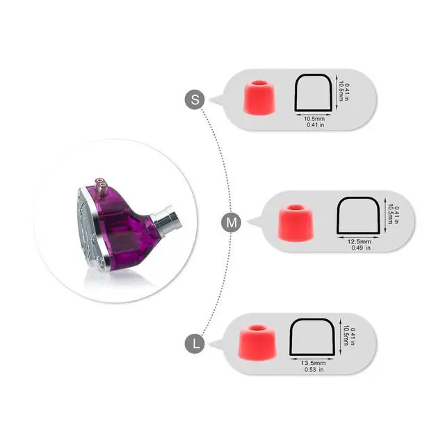 Alt view image 3 of 6 - 6 Pairs IEM Ear Tips Replacement for KZ ZS10 Pro X ZSN, Red | Memory Foam Earbuds Tips, Ultimate Comfort, Secure Fit, Small/ Medium/ Large