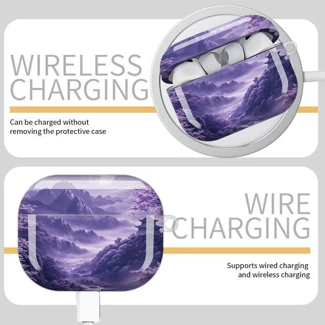 Alt view image 5 of 7 - Compatible with AirPod Pro 3 Case,Protective Shockproof Cover with Keychain Ring, Stylish Design for Women, Cute Charging Case for AirPod Pro 3rd Generation(Purple Cherry Blossom Mountain Landscape)
