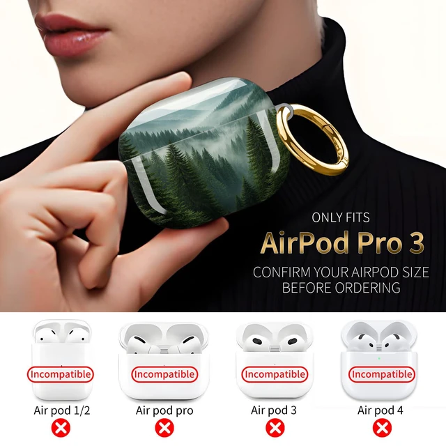 Alt view image 3 of 7 - Compatible with AirPod Pro 3 Case,Protective Shockproof Cover with Keychain Ring, Stylish Design for Women, Cute Charging Case for AirPod Pro 3rd Generation(Misty Forest Mountain Landscape)