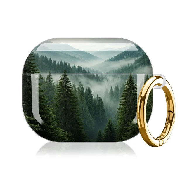 Alt view image 7 of 7 - Compatible with AirPod Pro 3 Case,Protective Shockproof Cover with Keychain Ring, Stylish Design for Women, Cute Charging Case for AirPod Pro 3rd Generation(Misty Forest Mountain Landscape)