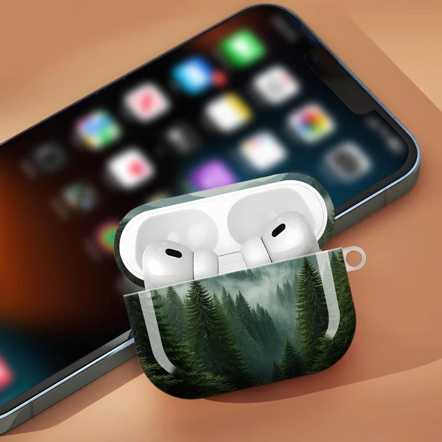 Alt view image 6 of 7 - Compatible with AirPod Pro 3 Case,Protective Shockproof Cover with Keychain Ring, Stylish Design for Women, Cute Charging Case for AirPod Pro 3rd Generation(Misty Forest Mountain Landscape)