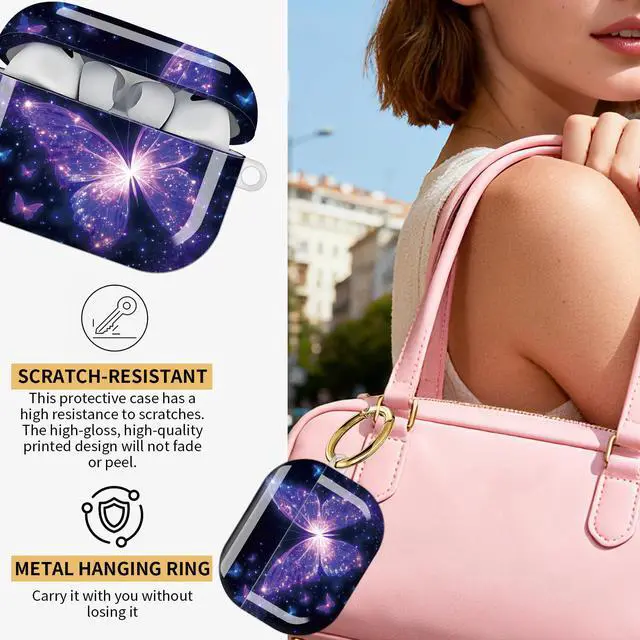Alt view image 2 of 7 - Compatible with AirPod Pro 3 Case,Protective Shockproof Cover with Keychain Ring, Stylish Design for Women, Cute Charging Case for AirPod Pro 3rd Generation(Glowing Butterfly)