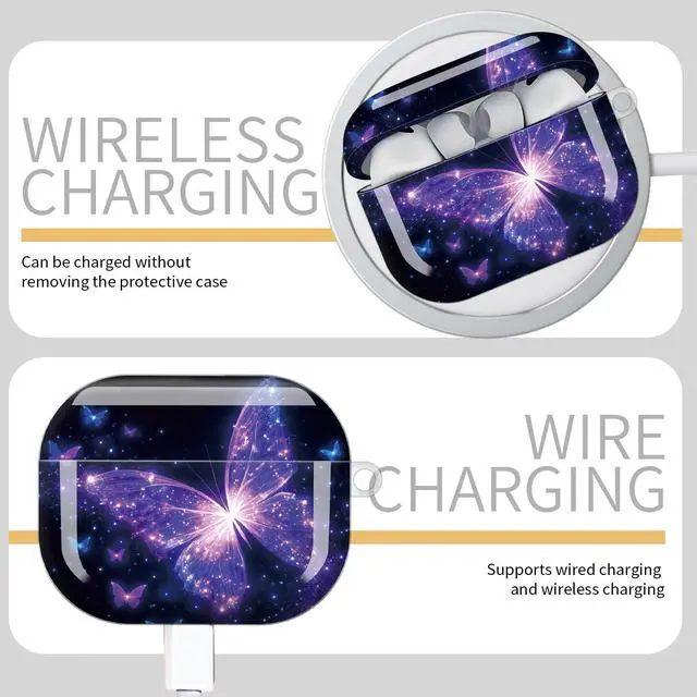 Alt view image 5 of 7 - Compatible with AirPod Pro 3 Case,Protective Shockproof Cover with Keychain Ring, Stylish Design for Women, Cute Charging Case for AirPod Pro 3rd Generation(Glowing Butterfly)