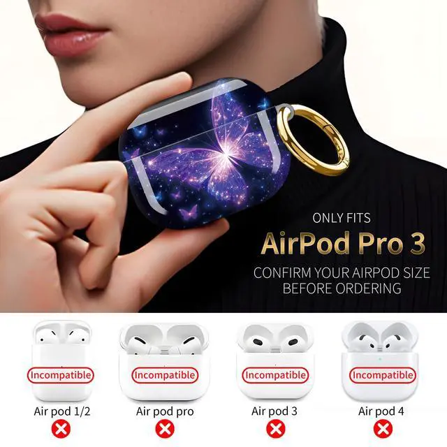 Alt view image 3 of 7 - Compatible with AirPod Pro 3 Case,Protective Shockproof Cover with Keychain Ring, Stylish Design for Women, Cute Charging Case for AirPod Pro 3rd Generation(Glowing Butterfly)