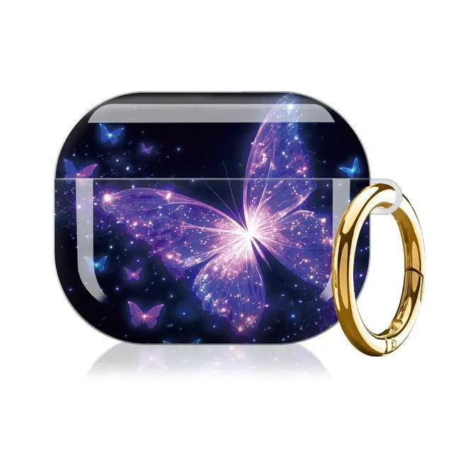 Alt view image 7 of 7 - Compatible with AirPod Pro 3 Case,Protective Shockproof Cover with Keychain Ring, Stylish Design for Women, Cute Charging Case for AirPod Pro 3rd Generation(Glowing Butterfly)