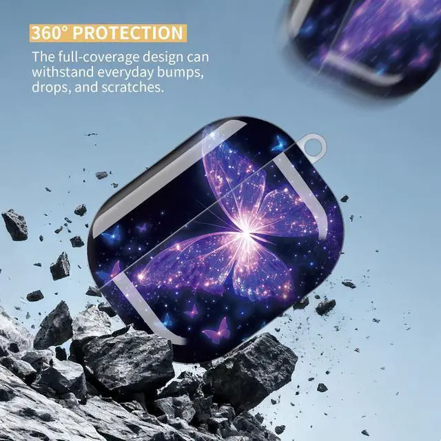 Alt view image 4 of 7 - Compatible with AirPod Pro 3 Case,Protective Shockproof Cover with Keychain Ring, Stylish Design for Women, Cute Charging Case for AirPod Pro 3rd Generation(Glowing Butterfly)