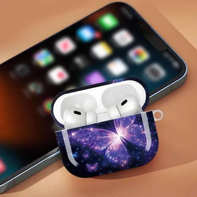 Alt view image 6 of 7 - Compatible with AirPod Pro 3 Case,Protective Shockproof Cover with Keychain Ring, Stylish Design for Women, Cute Charging Case for AirPod Pro 3rd Generation(Glowing Butterfly)