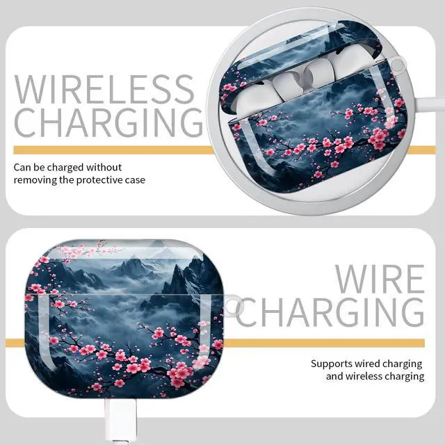 Alt view image 5 of 7 - Compatible with AirPod Pro 3 Case,Protective Shockproof Cover with Keychain Ring, Stylish Design for Women, Cute Charging Case for AirPod Pro 3rd Generation(Pink Blossoms Mountains)