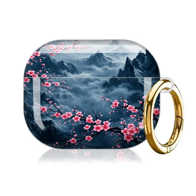 Alt view image 7 of 7 - Compatible with AirPod Pro 3 Case,Protective Shockproof Cover with Keychain Ring, Stylish Design for Women, Cute Charging Case for AirPod Pro 3rd Generation(Pink Blossoms Mountains)