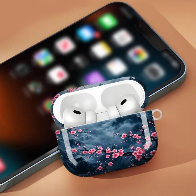 Alt view image 6 of 7 - Compatible with AirPod Pro 3 Case,Protective Shockproof Cover with Keychain Ring, Stylish Design for Women, Cute Charging Case for AirPod Pro 3rd Generation(Pink Blossoms Mountains)