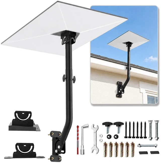 Main image of Starlink Mount, Heavy Duty Starlink Pole Mount & Roof Mount for Gen 3/4/4X | Made from Reinforced Metal, Bend Pipe Deaign for Eave Clearance, Adjustable Angle, Weatherproof, Easy to Install