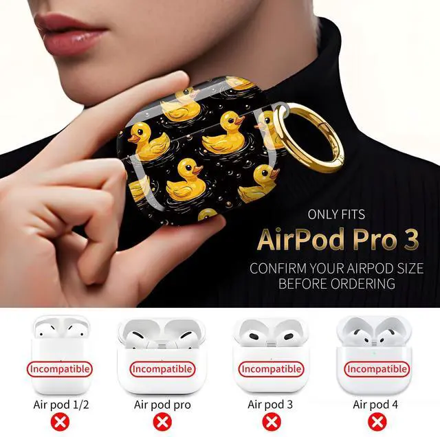 Alt view image 3 of 7 - Compatible with AirPod Pro 3 Case,Protective Shockproof Cover with Keychain Ring, Stylish Design for Women, Cute Charging Case for AirPod Pro 3rd Generation(Yellow Ducks)