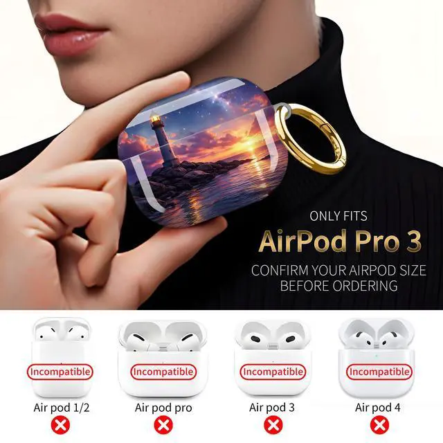Alt view image 3 of 7 - Compatible with AirPod Pro 3 Case,Protective Shockproof Cover with Keychain Ring, Stylish Design for Women, Cute Charging Case for AirPod Pro 3rd Generation(Sunset Sky Stars Ocean)