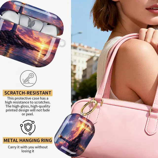 Alt view image 2 of 7 - Compatible with AirPod Pro 3 Case,Protective Shockproof Cover with Keychain Ring, Stylish Design for Women, Cute Charging Case for AirPod Pro 3rd Generation(Sunset Sky Stars Ocean)