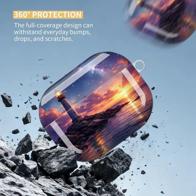 Alt view image 4 of 7 - Compatible with AirPod Pro 3 Case,Protective Shockproof Cover with Keychain Ring, Stylish Design for Women, Cute Charging Case for AirPod Pro 3rd Generation(Sunset Sky Stars Ocean)