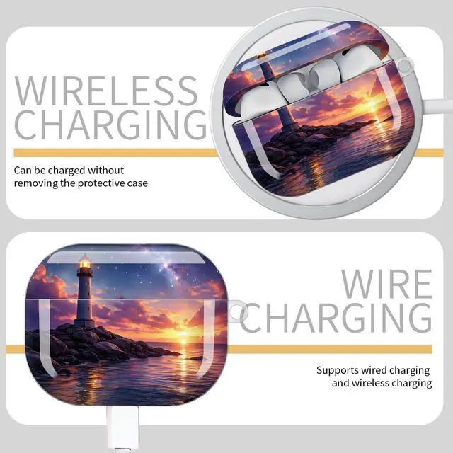Alt view image 5 of 7 - Compatible with AirPod Pro 3 Case,Protective Shockproof Cover with Keychain Ring, Stylish Design for Women, Cute Charging Case for AirPod Pro 3rd Generation(Sunset Sky Stars Ocean)