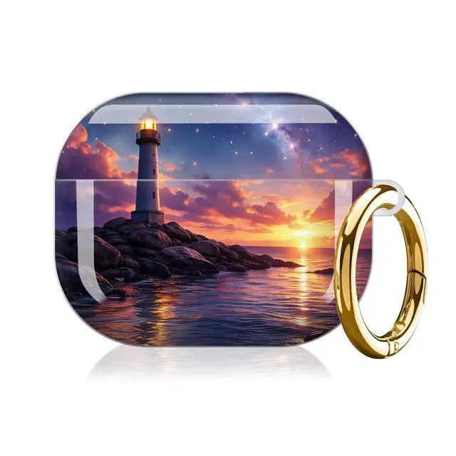Alt view image 7 of 7 - Compatible with AirPod Pro 3 Case,Protective Shockproof Cover with Keychain Ring, Stylish Design for Women, Cute Charging Case for AirPod Pro 3rd Generation(Sunset Sky Stars Ocean)