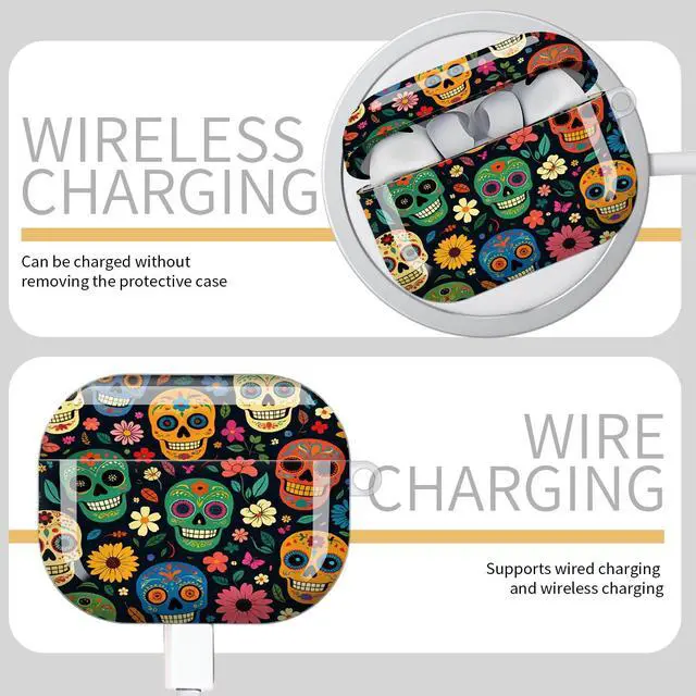 Alt view image 5 of 7 - Compatible with AirPod Pro 3 Case,Protective Shockproof Cover with Keychain Ring, Stylish Design for Women, Cute Charging Case for AirPod Pro 3rd Generation(Colorful Sugar Skulls Floral)