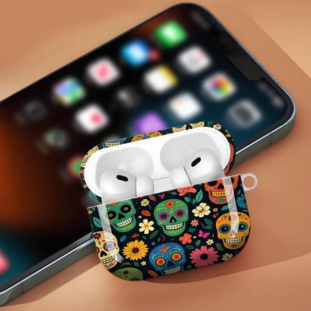 Alt view image 6 of 7 - Compatible with AirPod Pro 3 Case,Protective Shockproof Cover with Keychain Ring, Stylish Design for Women, Cute Charging Case for AirPod Pro 3rd Generation(Colorful Sugar Skulls Floral)