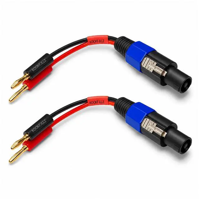 Main image of Speakon to Banana Plug Speaker Cables 2 Pack - 12AWG Gold Plated Professional Speaker Wire 6 Inch