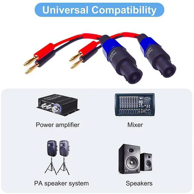 Alt view image 7 of 7 - Speakon to Banana Plug Speaker Cables 2 Pack - 12AWG Gold Plated Professional Speaker Wire 6 Inch