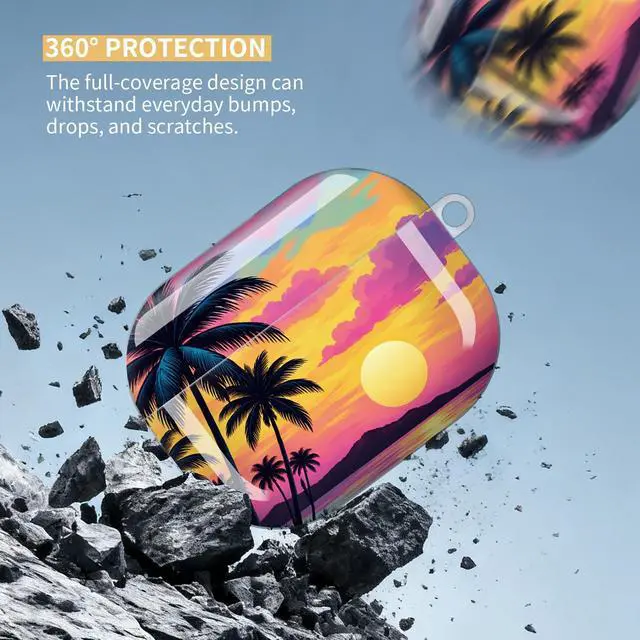 Alt view image 4 of 7 - Compatible with AirPod Pro 3 Case,Protective Shockproof Cover with Keychain Ring, Stylish Design for Women, Cute Charging Case for AirPod Pro 3rd Generation(Tropical Sunset Palm Island)