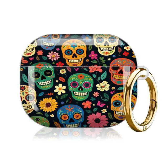 Alt view image 7 of 7 - Compatible with AirPod Pro 3 Case,Protective Shockproof Cover with Keychain Ring, Stylish Design for Women, Cute Charging Case for AirPod Pro 3rd Generation(Colorful Sugar Skulls Floral)