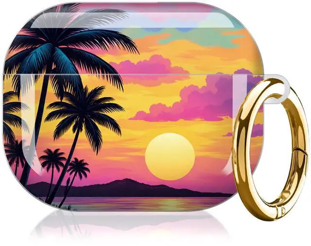 Alt view image 7 of 7 - Compatible with AirPod Pro 3 Case,Protective Shockproof Cover with Keychain Ring, Stylish Design for Women, Cute Charging Case for AirPod Pro 3rd Generation(Tropical Sunset Palm Island)