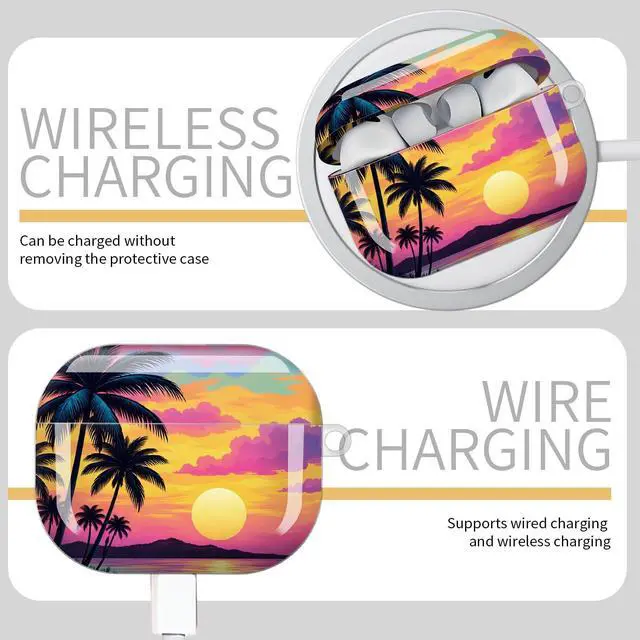 Alt view image 5 of 7 - Compatible with AirPod Pro 3 Case,Protective Shockproof Cover with Keychain Ring, Stylish Design for Women, Cute Charging Case for AirPod Pro 3rd Generation(Tropical Sunset Palm Island)