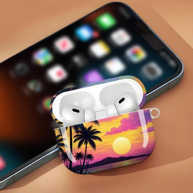 Alt view image 6 of 7 - Compatible with AirPod Pro 3 Case,Protective Shockproof Cover with Keychain Ring, Stylish Design for Women, Cute Charging Case for AirPod Pro 3rd Generation(Tropical Sunset Palm Island)