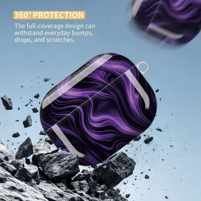 Alt view image 4 of 7 - Compatible with AirPod Pro 3 Case,Protective Shockproof Cover with Keychain Ring, Stylish Design for Women, Cute Charging Case for AirPod Pro 3rd Generation(Purple Abstract)