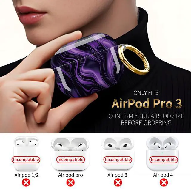 Alt view image 3 of 7 - Compatible with AirPod Pro 3 Case,Protective Shockproof Cover with Keychain Ring, Stylish Design for Women, Cute Charging Case for AirPod Pro 3rd Generation(Purple Abstract)