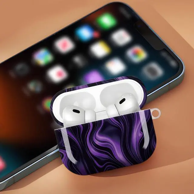 Alt view image 6 of 7 - Compatible with AirPod Pro 3 Case,Protective Shockproof Cover with Keychain Ring, Stylish Design for Women, Cute Charging Case for AirPod Pro 3rd Generation(Purple Abstract)