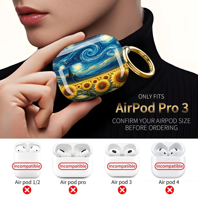 Alt view image 3 of 7 - Compatible with AirPod Pro 3 Case,Protective Shockproof Cover with Keychain Ring, Stylish Design for Women, Cute Charging Case for AirPod Pro 3rd Generation(Starry Night Sunflower)
