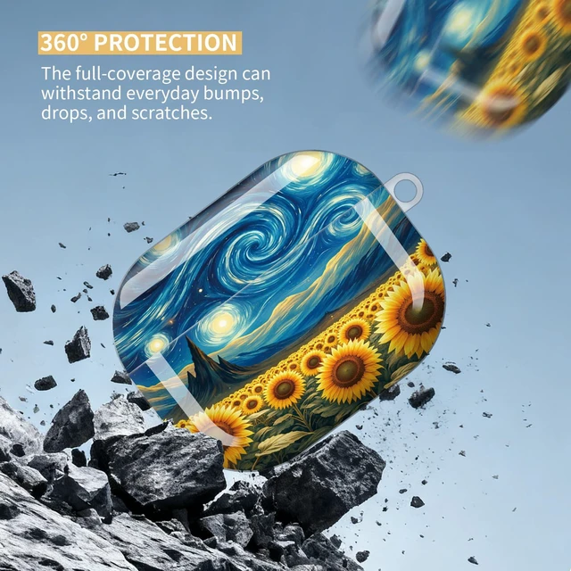 Alt view image 4 of 7 - Compatible with AirPod Pro 3 Case,Protective Shockproof Cover with Keychain Ring, Stylish Design for Women, Cute Charging Case for AirPod Pro 3rd Generation(Starry Night Sunflower)