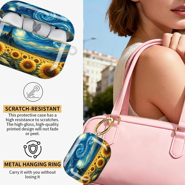 Alt view image 2 of 7 - Compatible with AirPod Pro 3 Case,Protective Shockproof Cover with Keychain Ring, Stylish Design for Women, Cute Charging Case for AirPod Pro 3rd Generation(Starry Night Sunflower)