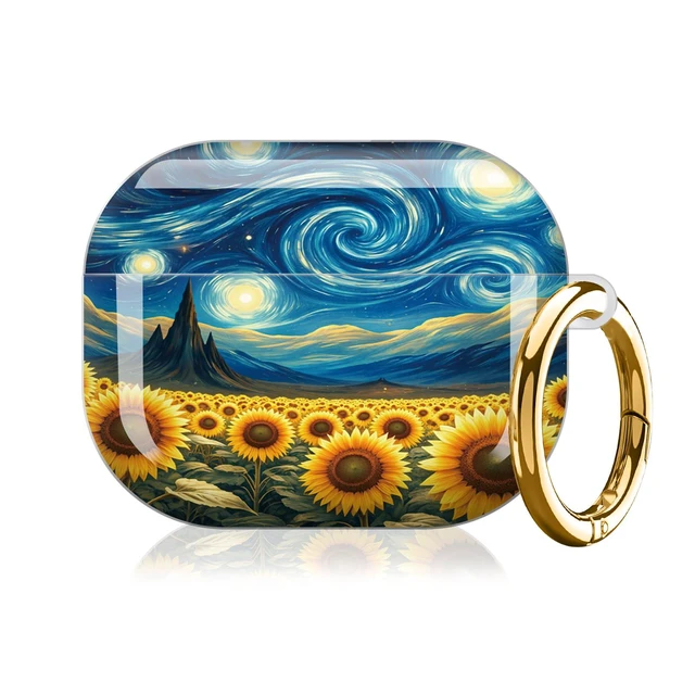 Alt view image 7 of 7 - Compatible with AirPod Pro 3 Case,Protective Shockproof Cover with Keychain Ring, Stylish Design for Women, Cute Charging Case for AirPod Pro 3rd Generation(Starry Night Sunflower)