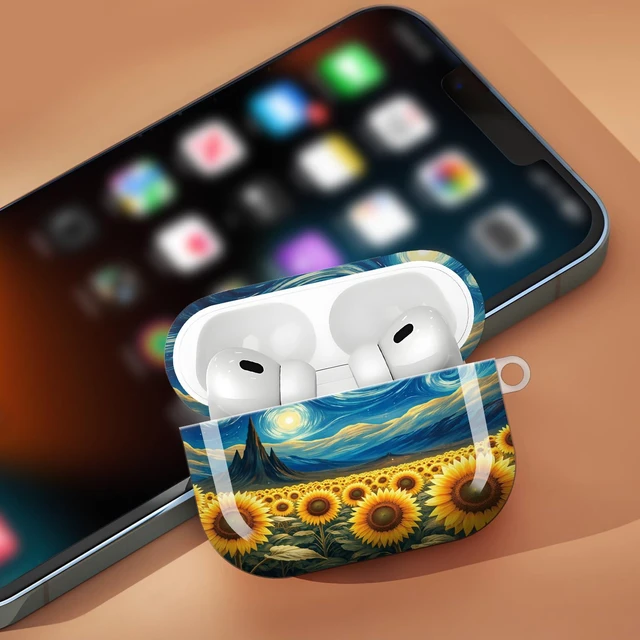 Alt view image 6 of 7 - Compatible with AirPod Pro 3 Case,Protective Shockproof Cover with Keychain Ring, Stylish Design for Women, Cute Charging Case for AirPod Pro 3rd Generation(Starry Night Sunflower)