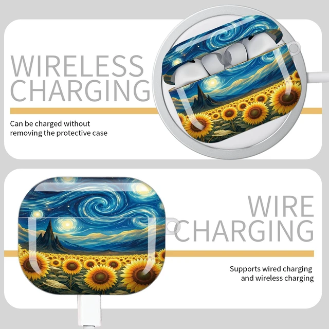 Alt view image 5 of 7 - Compatible with AirPod Pro 3 Case,Protective Shockproof Cover with Keychain Ring, Stylish Design for Women, Cute Charging Case for AirPod Pro 3rd Generation(Starry Night Sunflower)