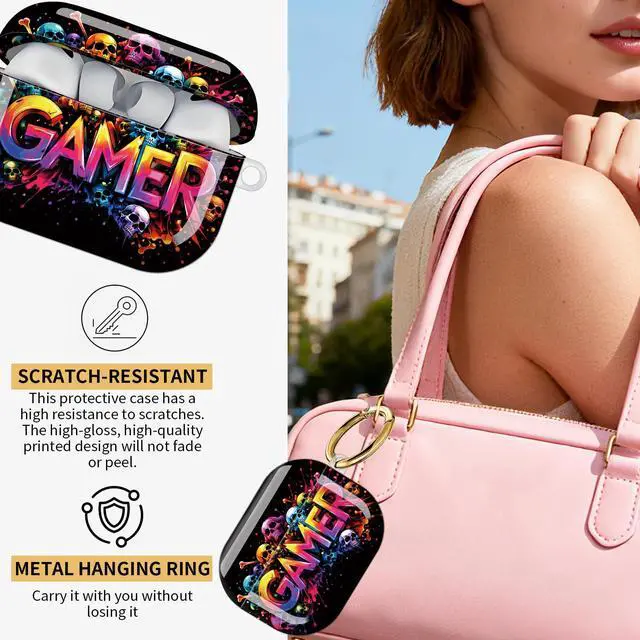 Alt view image 2 of 7 - Compatible with AirPod Pro 3 Case,Protective Shockproof Cover with Keychain Ring, Stylish Design for Women, Cute Charging Case for AirPod Pro 3rd Generation(Colorful Gamer Skull)