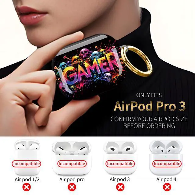 Alt view image 3 of 7 - Compatible with AirPod Pro 3 Case,Protective Shockproof Cover with Keychain Ring, Stylish Design for Women, Cute Charging Case for AirPod Pro 3rd Generation(Colorful Gamer Skull)