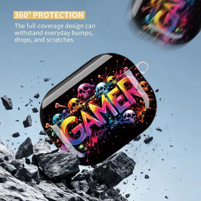 Alt view image 4 of 7 - Compatible with AirPod Pro 3 Case,Protective Shockproof Cover with Keychain Ring, Stylish Design for Women, Cute Charging Case for AirPod Pro 3rd Generation(Colorful Gamer Skull)