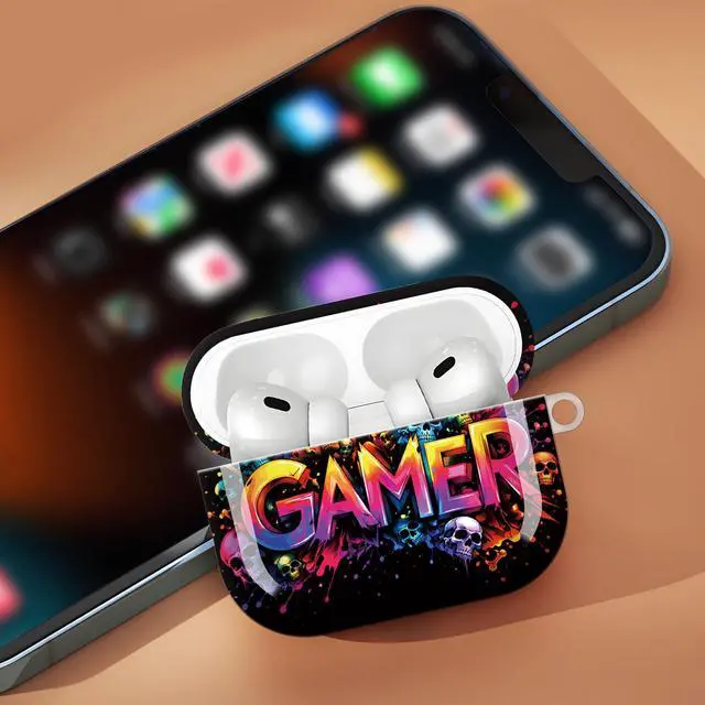 Alt view image 6 of 7 - Compatible with AirPod Pro 3 Case,Protective Shockproof Cover with Keychain Ring, Stylish Design for Women, Cute Charging Case for AirPod Pro 3rd Generation(Colorful Gamer Skull)