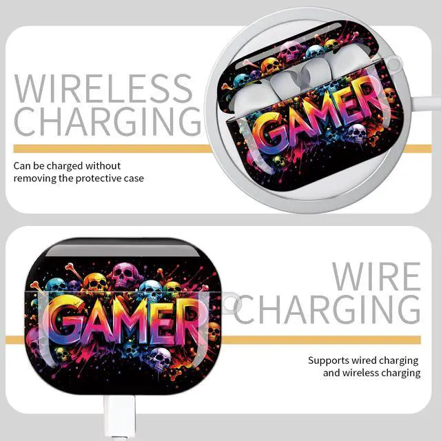 Alt view image 5 of 7 - Compatible with AirPod Pro 3 Case,Protective Shockproof Cover with Keychain Ring, Stylish Design for Women, Cute Charging Case for AirPod Pro 3rd Generation(Colorful Gamer Skull)