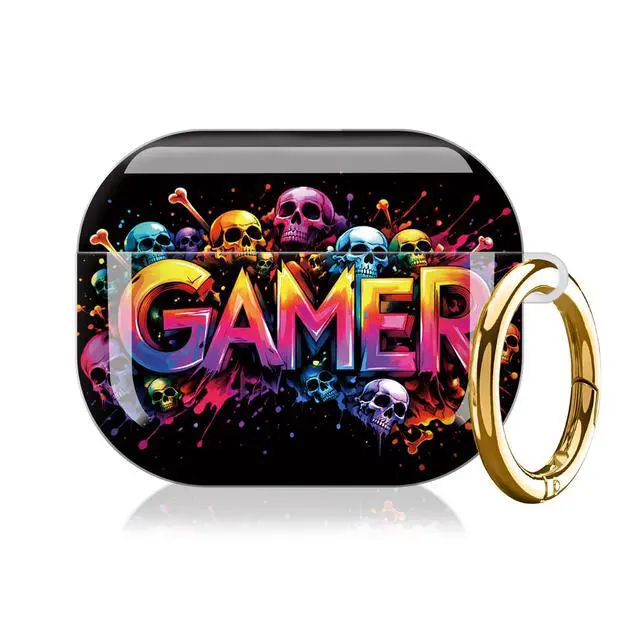 Alt view image 7 of 7 - Compatible with AirPod Pro 3 Case,Protective Shockproof Cover with Keychain Ring, Stylish Design for Women, Cute Charging Case for AirPod Pro 3rd Generation(Colorful Gamer Skull)