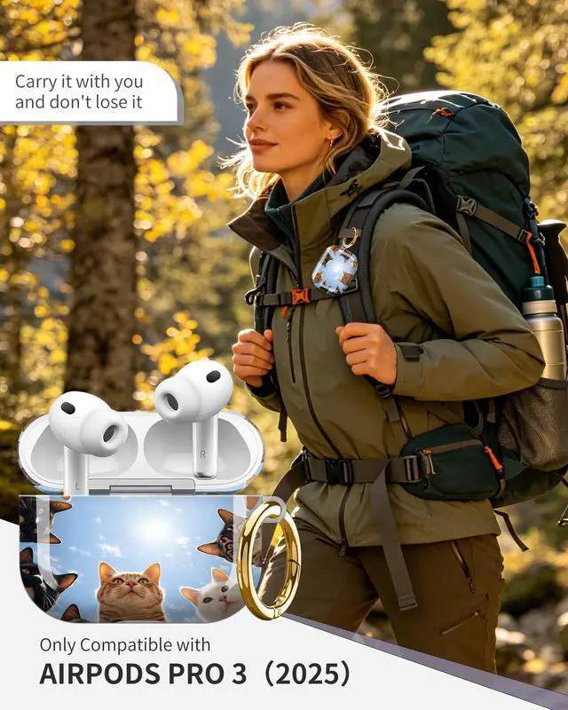 Alt view image 2 of 6 - Compatible with Airpod Pro 3rd Gen Case 2025,Anti-Drop Cover with Keychain,Artistic Multi-Pattern Protective Shell for Daily Commute,Workout&Gifting(Cats Circle Sky Blue)